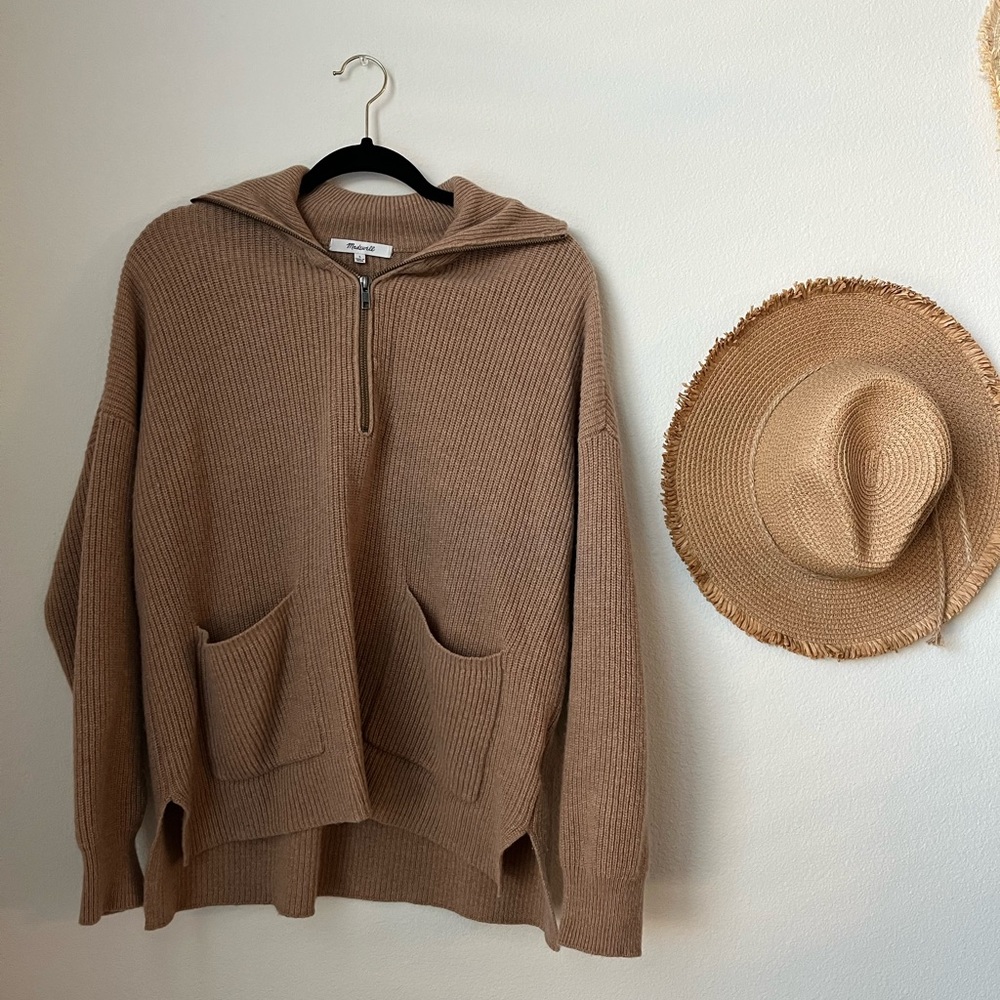 Madewell Glenbrook Half-Zip Pullover Sweater Camel, Size L